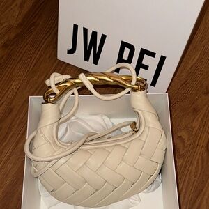 JW PEI Ivory Woven Shoulder Bag with Gold Handle